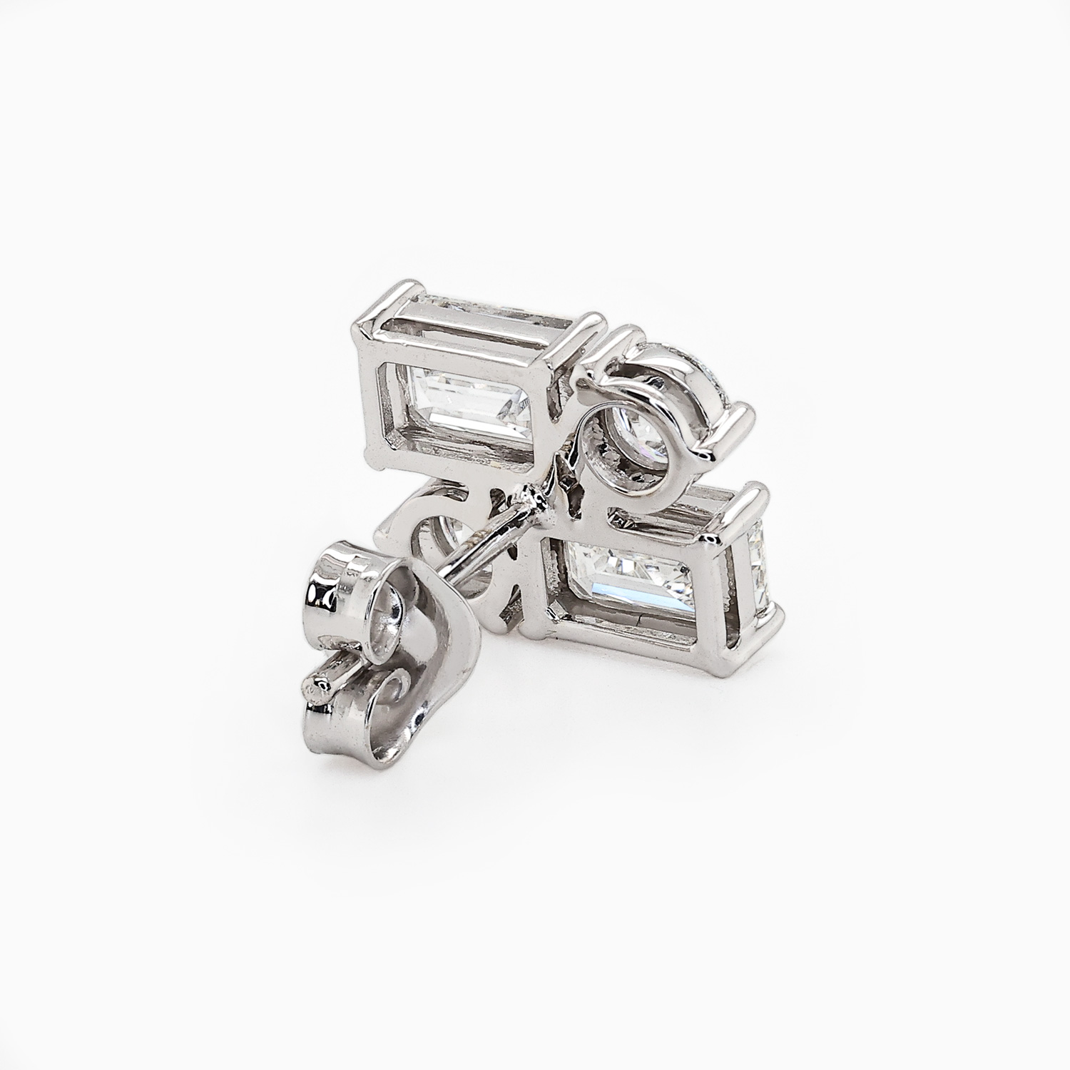 Art Deco Diamond Stud Earrings, Lab-Grown, 14k White Gold